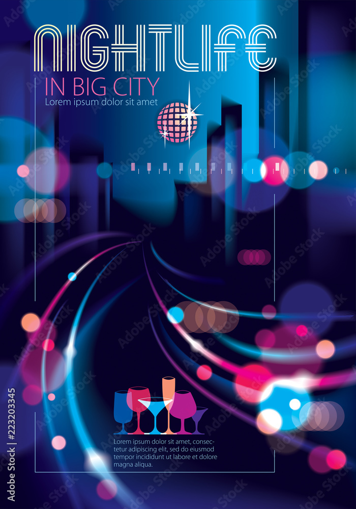 Night city life with street lamps and bokeh blurred lights. Effect ...
