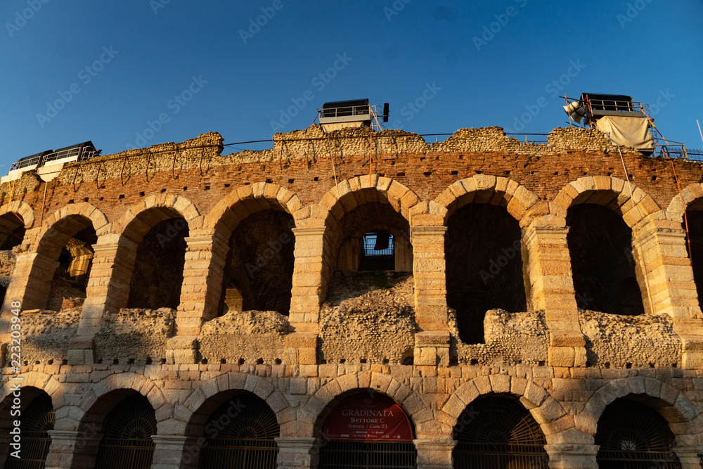The Verona Arena, a Roman amphitheatre in Piazza Bra in Verona, Italy, built in the first century