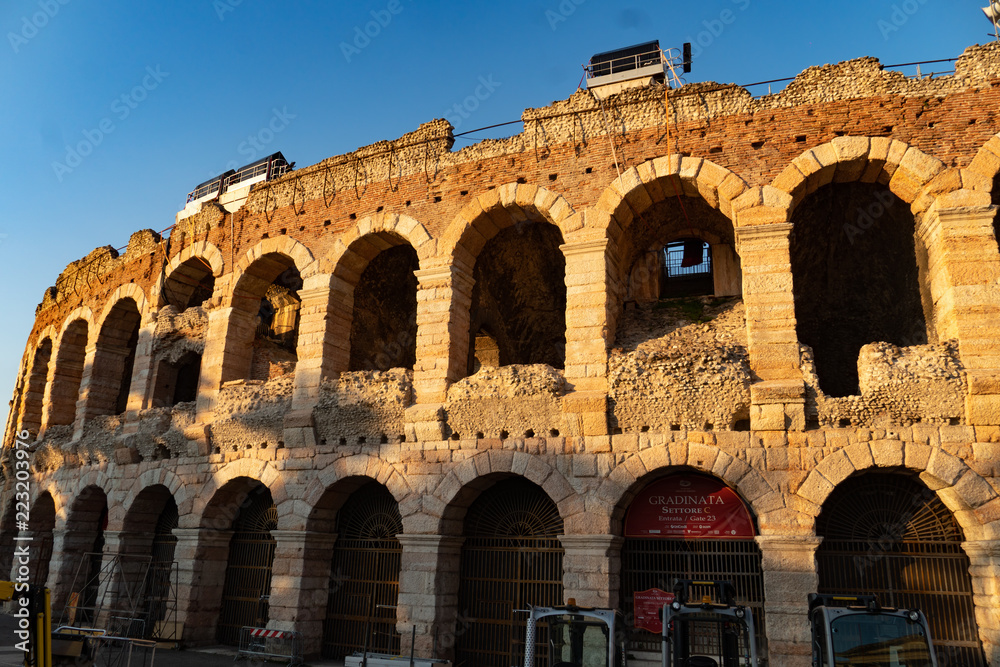 The Verona Arena, a Roman amphitheatre in Piazza Bra in Verona, Italy, built in the first century