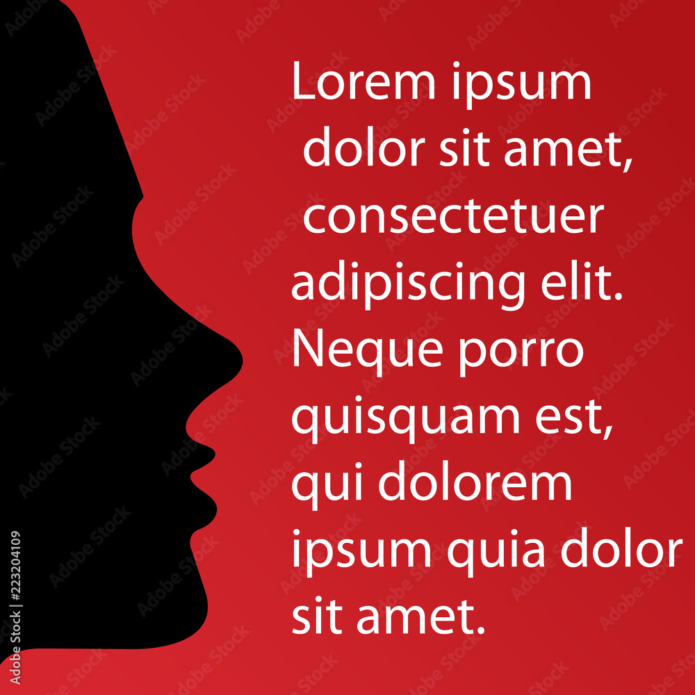 Black female profile silhouette speaking letters red gradient background