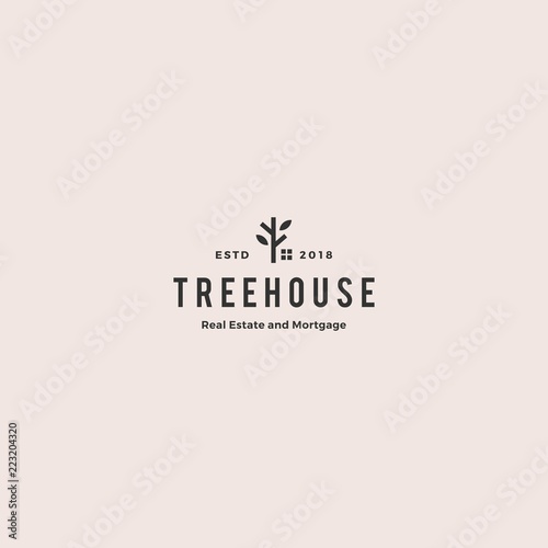 eco house home treehouse mortgage real estate logo vintage retro hipster vector