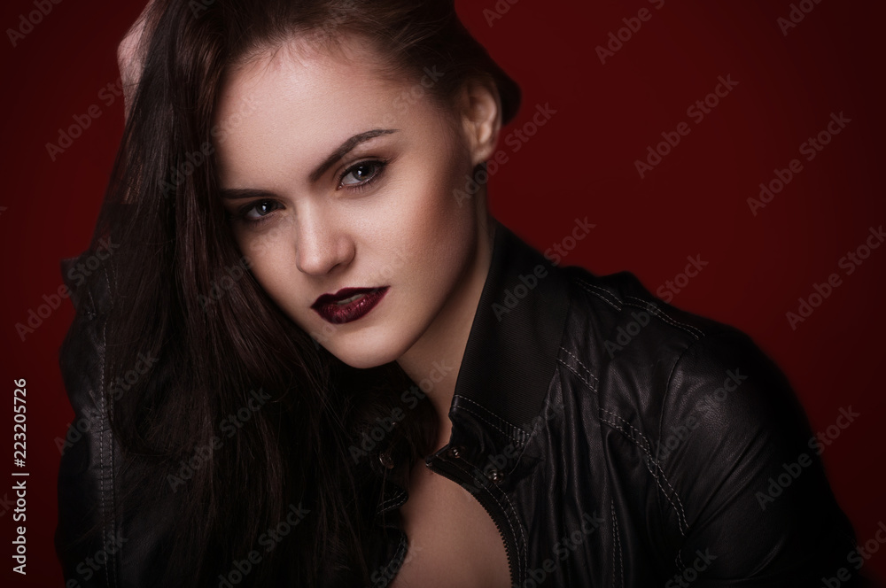 studio portrait beauty young girl on red background studio portrait beauty young girl on red background