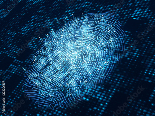 A computer identify and measuring the fingerprint on the digital surface. 3d illustration.