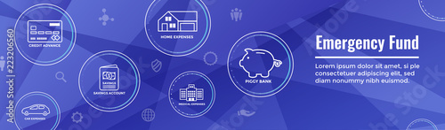Financial Emergency Fund Icons with Umbrella - Home or House, Car or Vehicle Damage, Job Loss or Unemployment, and Hospital or Medical Bills