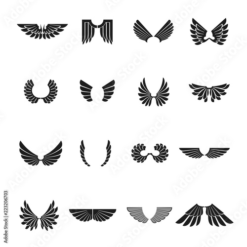 Freedom Wings emblems set. Heraldic Coat of Arms decorative logos isolated vector illustrations collection.