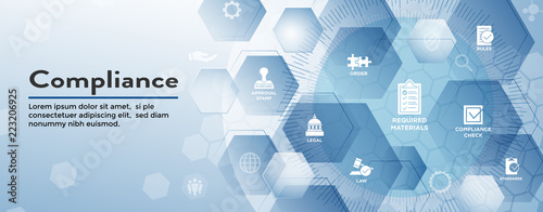 In compliance web banner - icon set that shows a company passed inspection