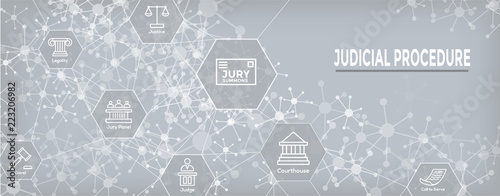 Law and Legal Icon Set with Judge, Jury, and Judicial icons