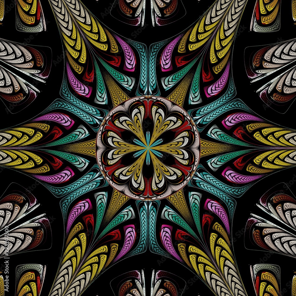 Obraz premium Beautiful Symmetrical fractal mandala, flower or circle, digital artwork for creative graphic design