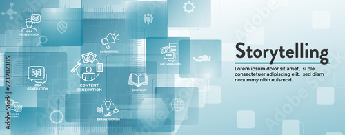 Storytelling Web Banner and Icon Set - Writing, speech bubbles, etc