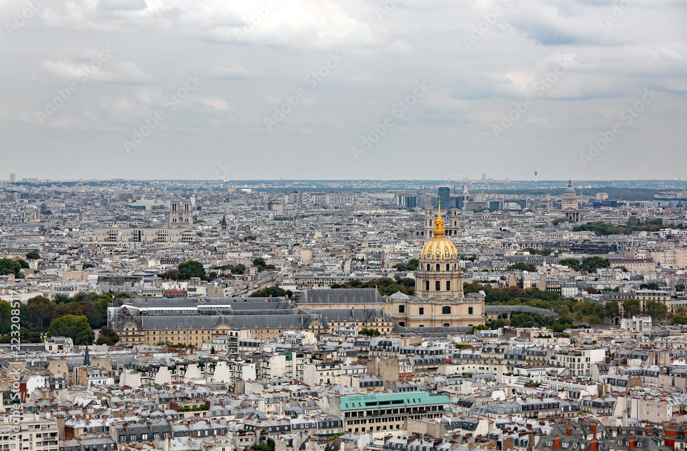 Paris Panorama from Notre Dame Basilica wtih Les Invalides Monum