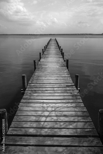 Wooden pier at silence lake, monochrome shoot