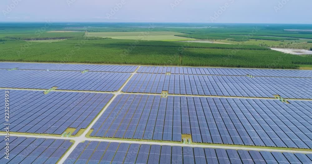 champs de panneaux solaire dans une ferme solaire