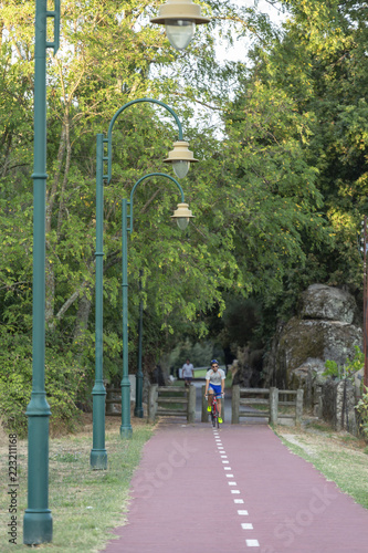 Street lamps on pedestrian cycle path, in Viseu, Portugal