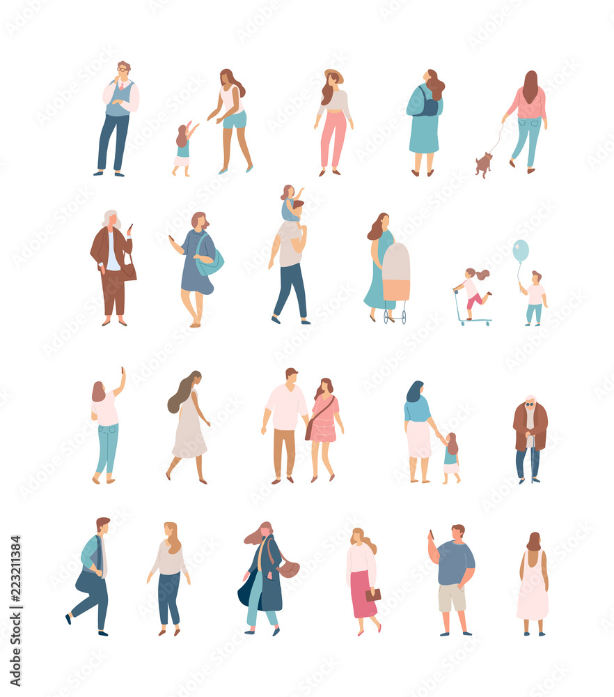 Crowd. Different People vector set3. Male and female flat characters isolated on white background.