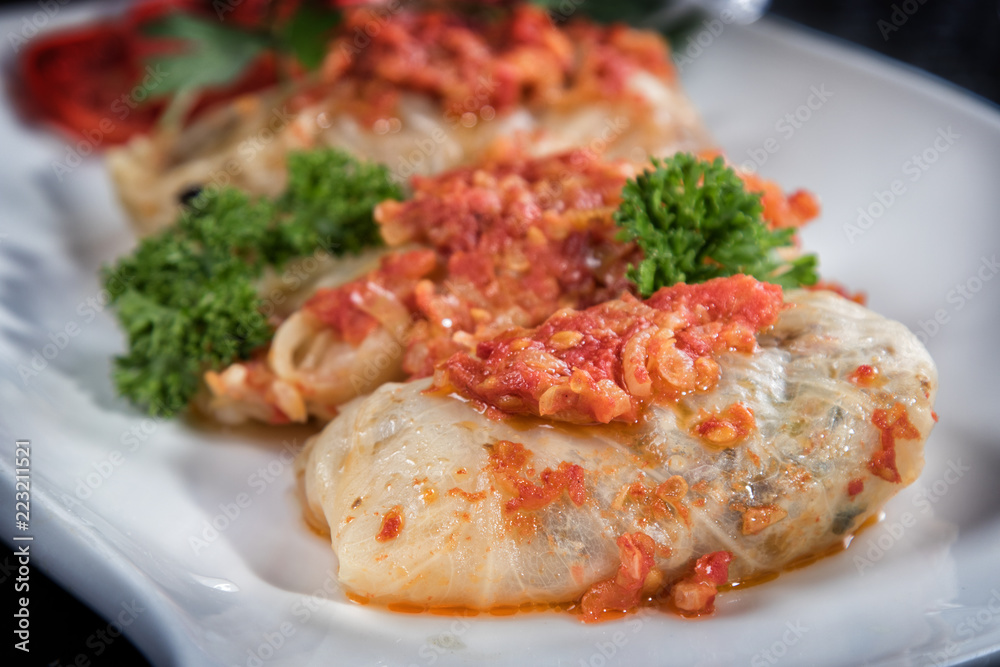 Stuffed cabbage stuffed with minced meat and rice.