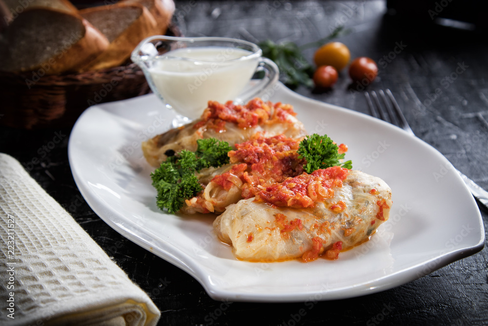 Stuffed cabbage stuffed with minced meat and rice. Stuffed cabbage stuffed with minced meat and rice.