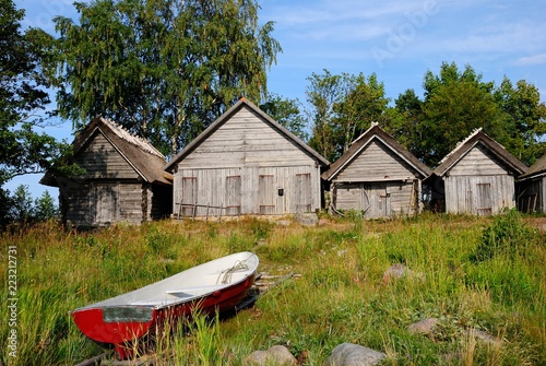 Fishermen huts by the southern shore of Gulf of Finland in Altja village at Lahemaa National Park, Estonia photo