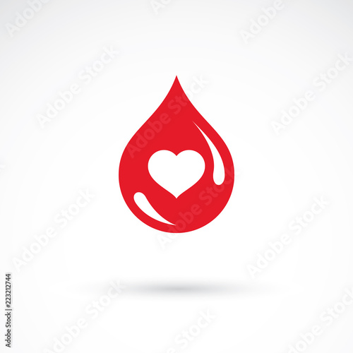 Red heart shape vector illustration composed with blood drops. Medical theme vector graphic symbol for use in medicine, rehabilitation or pharmacology.