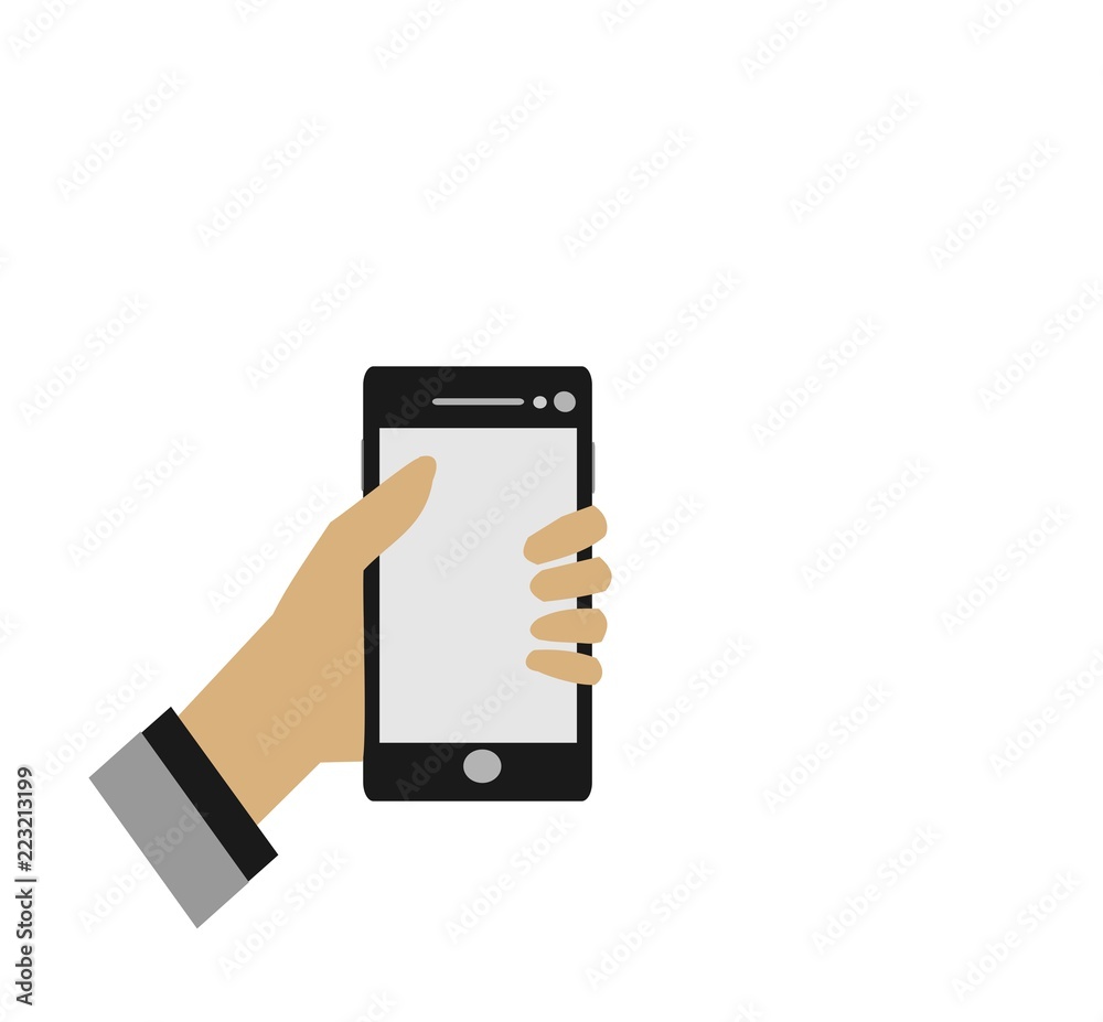 Close up hands are holding the mobile phone on white background Close up hands are holding the mobile phone on white background