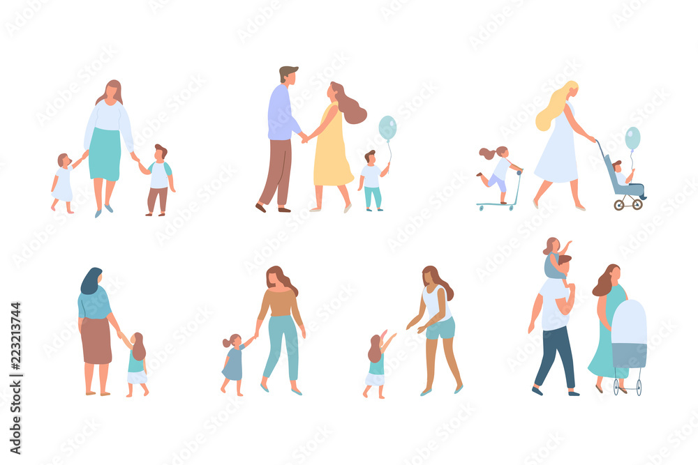 Fototapeta premium Crowd. Different People vector set3. Male and female flat characters isolated on white background.