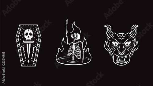 Skull, demon, skull in fire. Logo vector illustration.