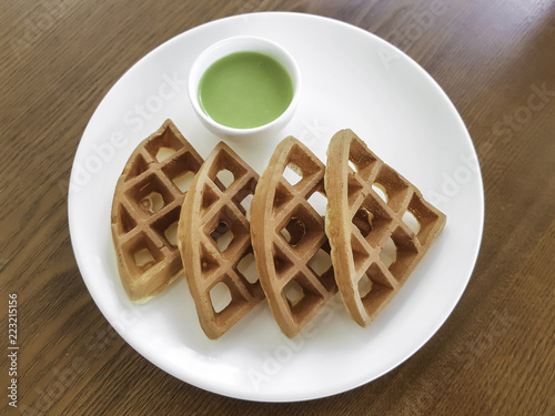 waffles with steamed custard sauce