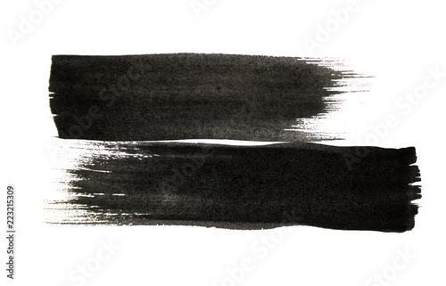 Black color paint strokes isolated on white background.