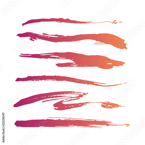 Abstract grunge curly handmade pink brushes. Digital vector collection.
