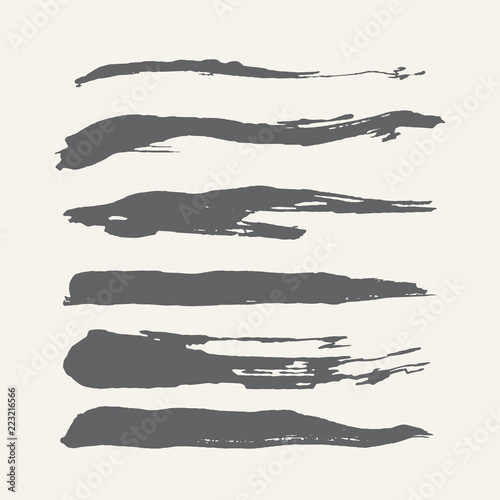 Abstract grunge curly handmade grey brushes. Digital vector collection.