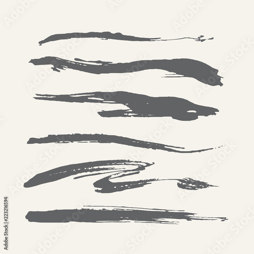 Abstract grunge curly handmade grey brushes. Digital vector collection.
