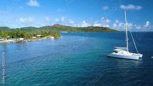 Wallpaper Mural Bora Bora aerial footage from a drone of yacht boats sailing on blue ocean at Bora Bora island, Tahiti, French Polynesia, South Pacific Ocean
 Torontodigital.ca