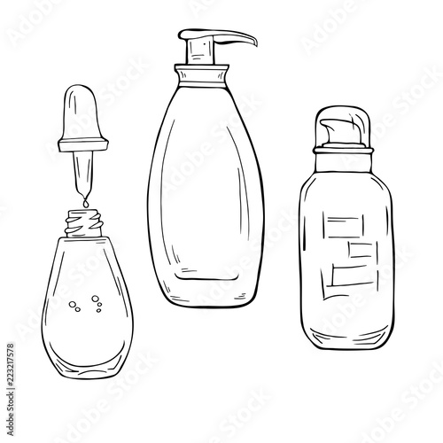 Facial care set sketch isolated on white background. Hand drawn vector illustration.
