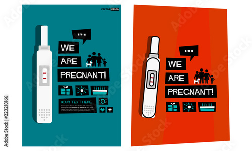 We Are Pregnant Retro Baby Announcement Poster Design With Pregnancy Test Stick Vector Illustration