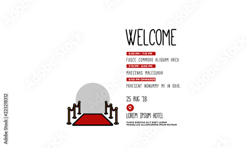 Welcome Event Invitation with Red Carpet Vector Illustration in Flat Style