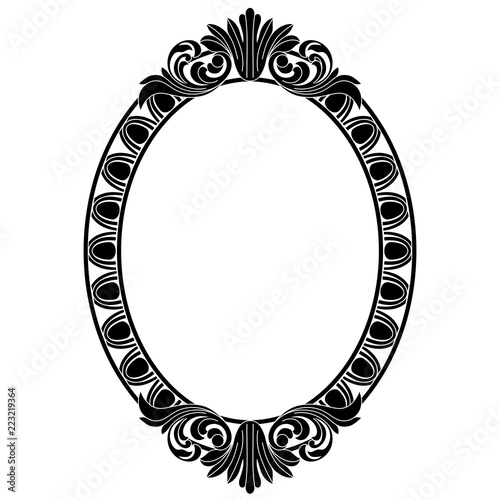 Vintage oval pattern frame in old style. Vector.