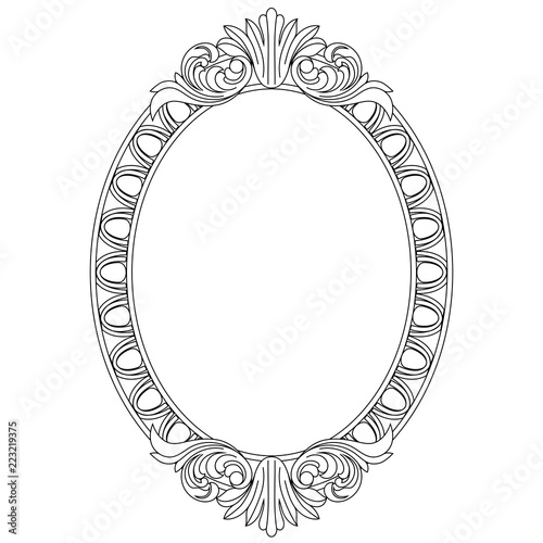 Vintage oval pattern frame in old style. Vector.