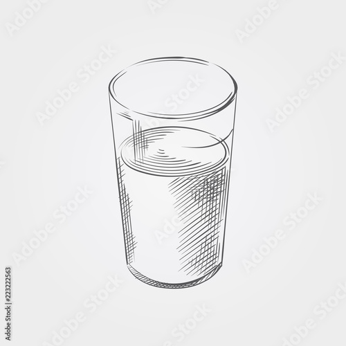 Hand drawn glass of water sketch isolated on white background. Sketch style vector illustration