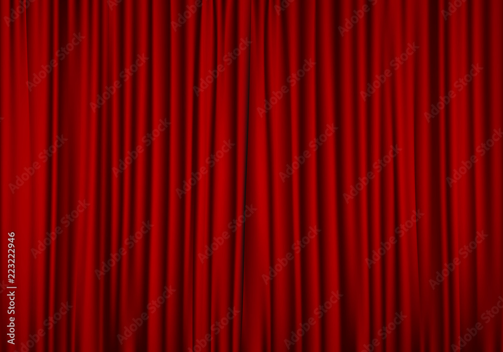 Closed red curtain background. Theatrical drapes. Closed red curtain background. Theatrical drapes.
