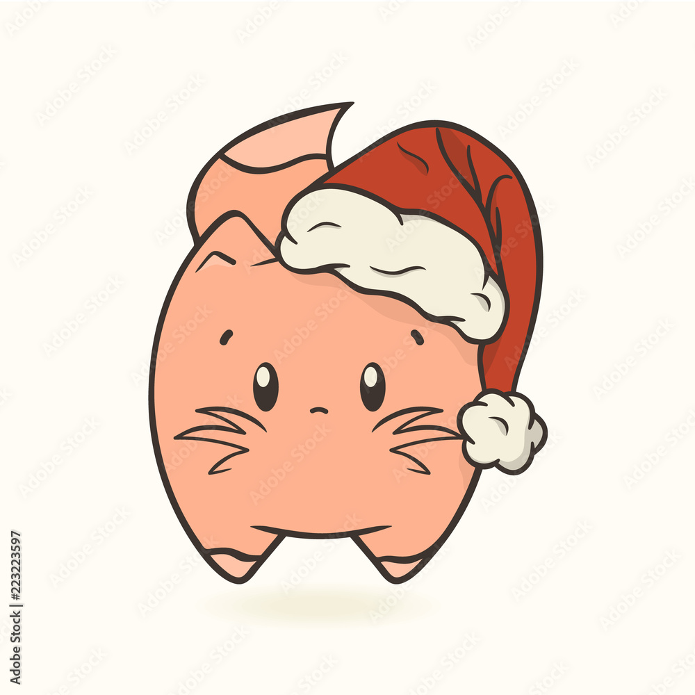 Cute Cat Icon. Face in Red Santa Hat. Merry Christmas. Funny