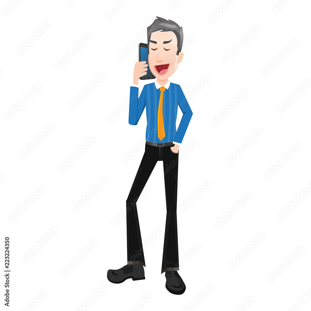 Business Man standing and talking on his smartphone mobile phone Business Man standing and talking on his smartphone mobile phone