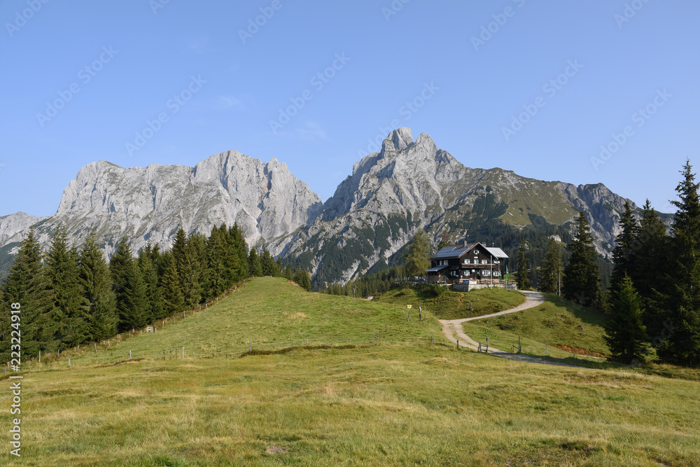 Modlinger hut in front of Admonter Reichenstein, Gesause National Park, Austria