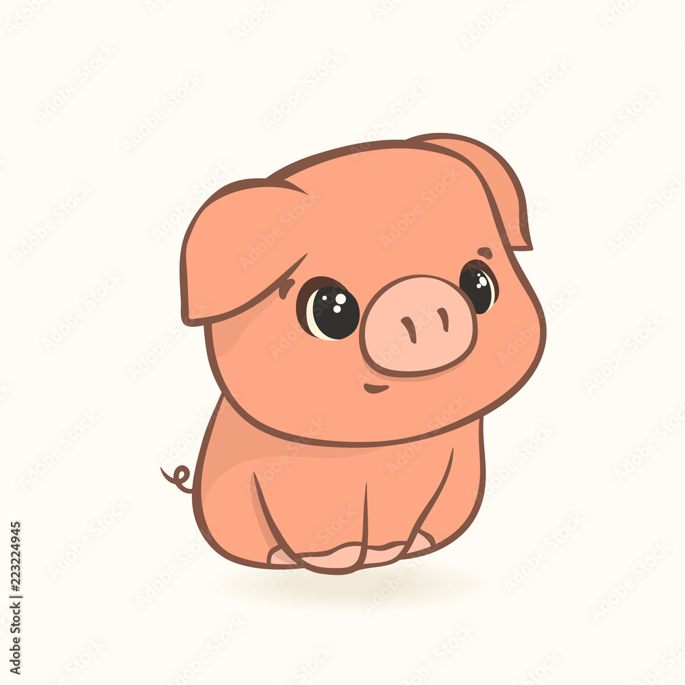 Cute funny pig in cartoon style isolated on white background. Piggy cartoon  vector image, flat style. Fat amusing piglet front view, children's image.  Lovely muzzle, design for children. Stock Vector | Adobe