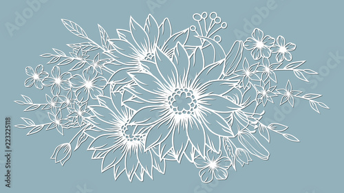 template for laser cutting and Plotter. Flowers, leaves, bouquet for decoration. Vector illustration. Sticker. plotter and screen printing. serigraphy.