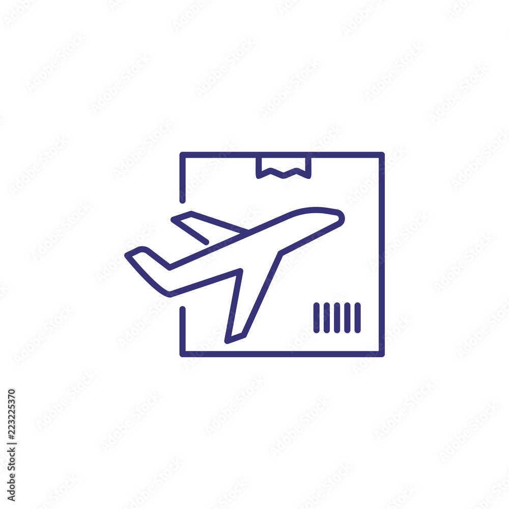 Air delivery line icon. Plane, box, package. Logistics concept. Can be used for topics like shipment, transportation, airmail Air delivery line icon. Plane, box, package. Logistics concept. Can be used for topics like shipment, transportation, airmail