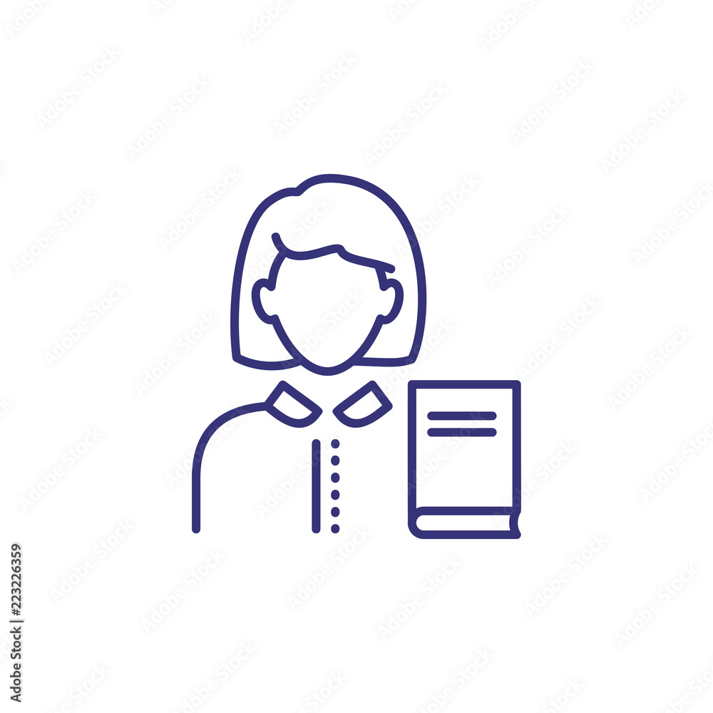 Librarian line icon. Woman with book. Occupation concept. Can be used for topics like library, college, reading, education