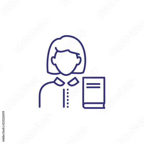 Librarian line icon. Woman with book. Occupation concept. Can be used for topics like library, college, reading, education