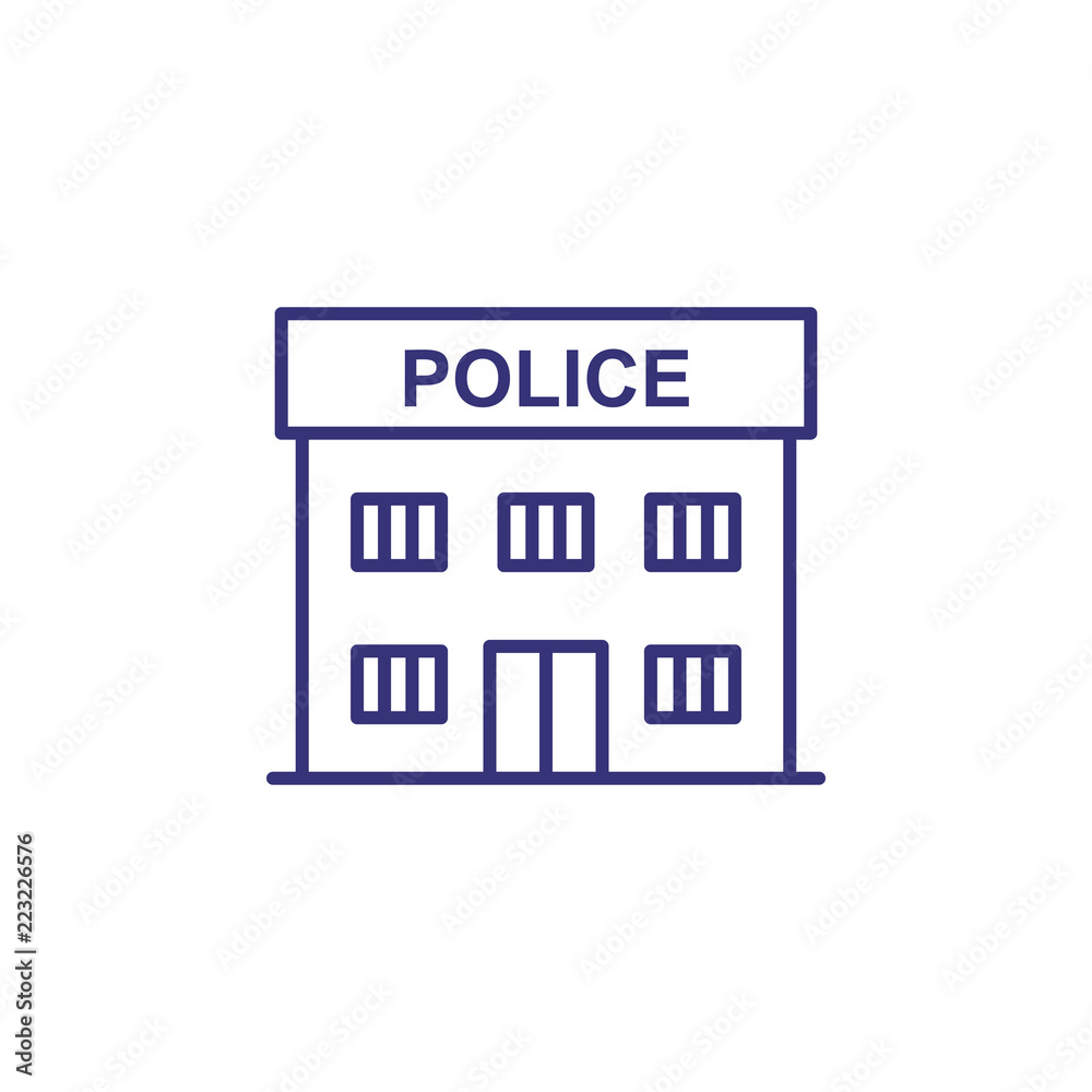Police station line icon. Department, office, building. Justice concept. Can be used for topics like accident, crime, arrest, station house, safety