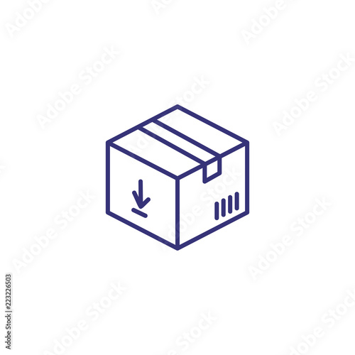 Parcel line icon. Box with bar code and arrow down. Logistics concept. Can be used for topics like order delivery, courier, postal service