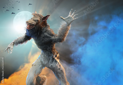 werewolf on Halloween background 3D render