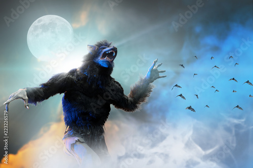 werewolf on Halloween background 3D render photo